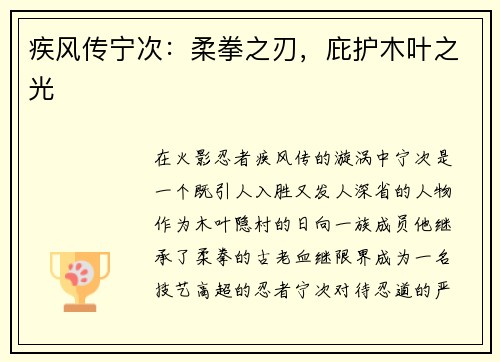 疾风传宁次：柔拳之刃，庇护木叶之光
