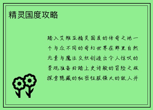 精灵国度攻略